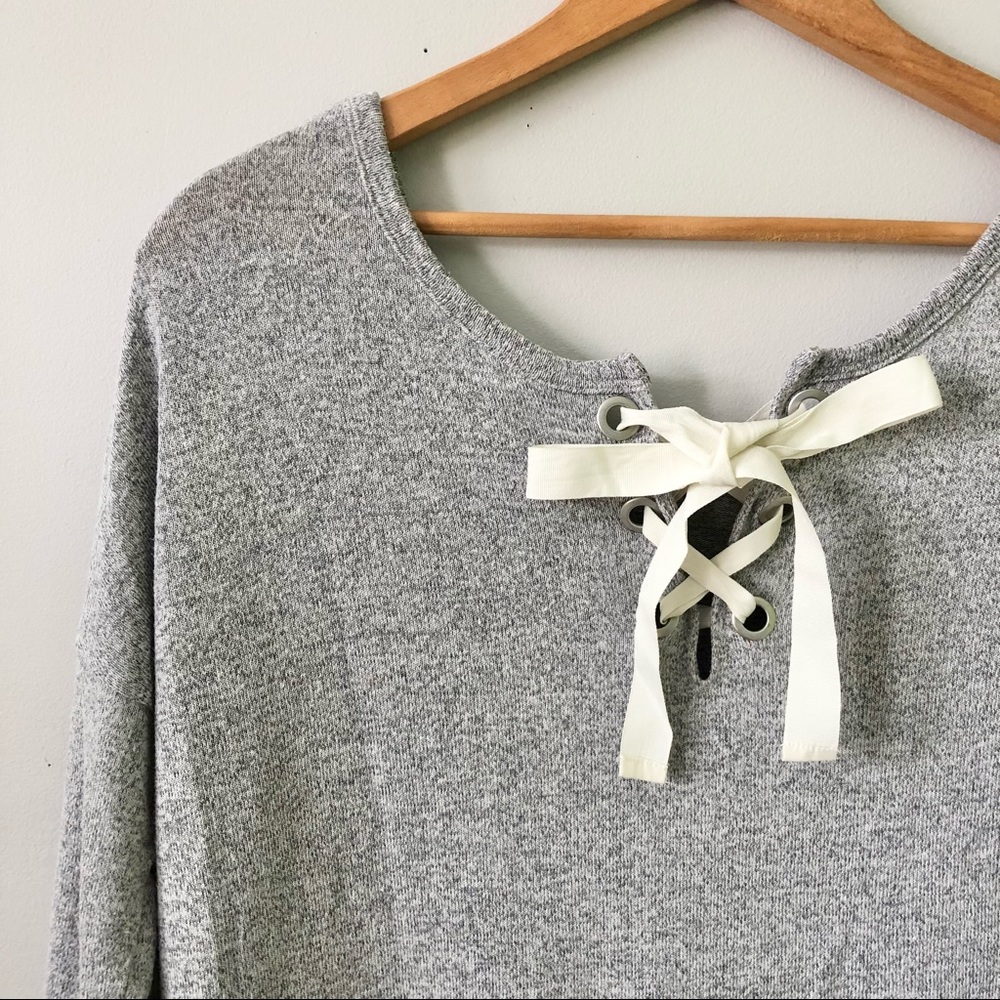 Garage soft reversible long sleeve lace up top ribbon detail